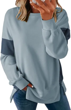 Dokotoo Women's Casual Oversized Sweatshirt Crew Neck Color Block Loose Pullover Tops Side Slit