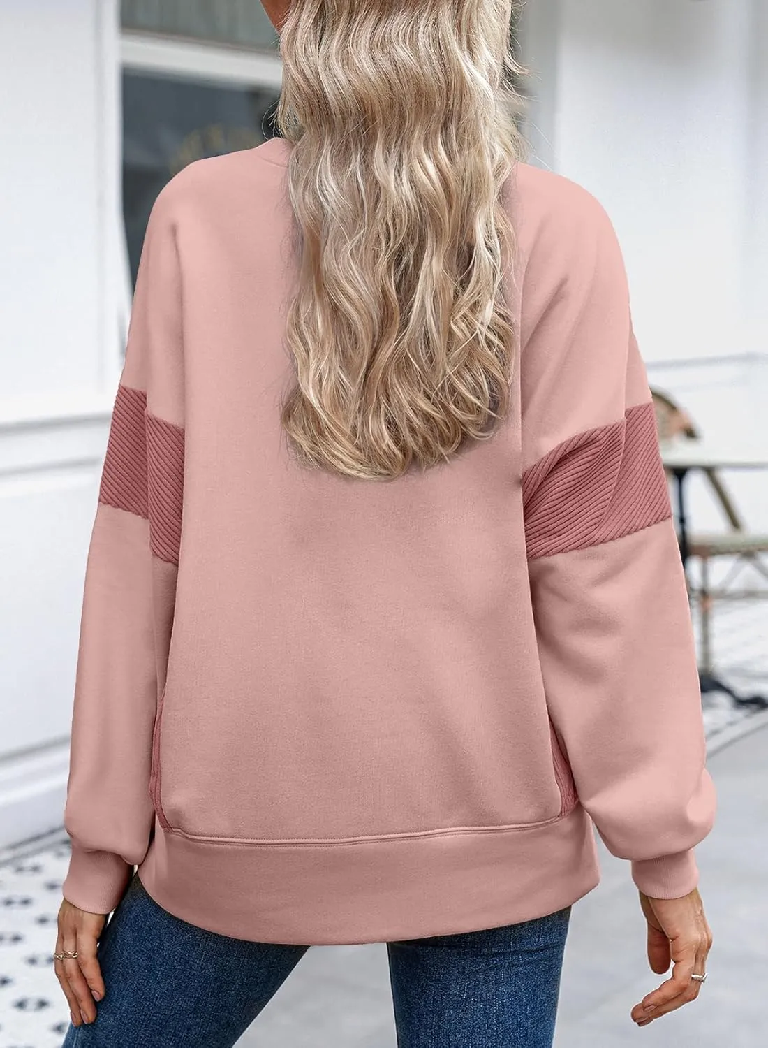 Dokotoo Women's Casual Oversized Sweatshirt Crew Neck Color Block Loose Pullover Tops Side Slit
