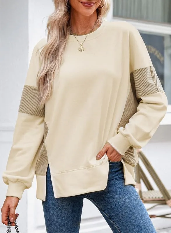 Dokotoo Women's Casual Oversized Sweatshirt Crew Neck Color Block Loose Pullover Tops Side Slit