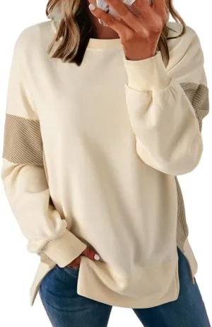 Dokotoo Women's Casual Oversized Sweatshirt Crew Neck Color Block Loose Pullover Tops Side Slit