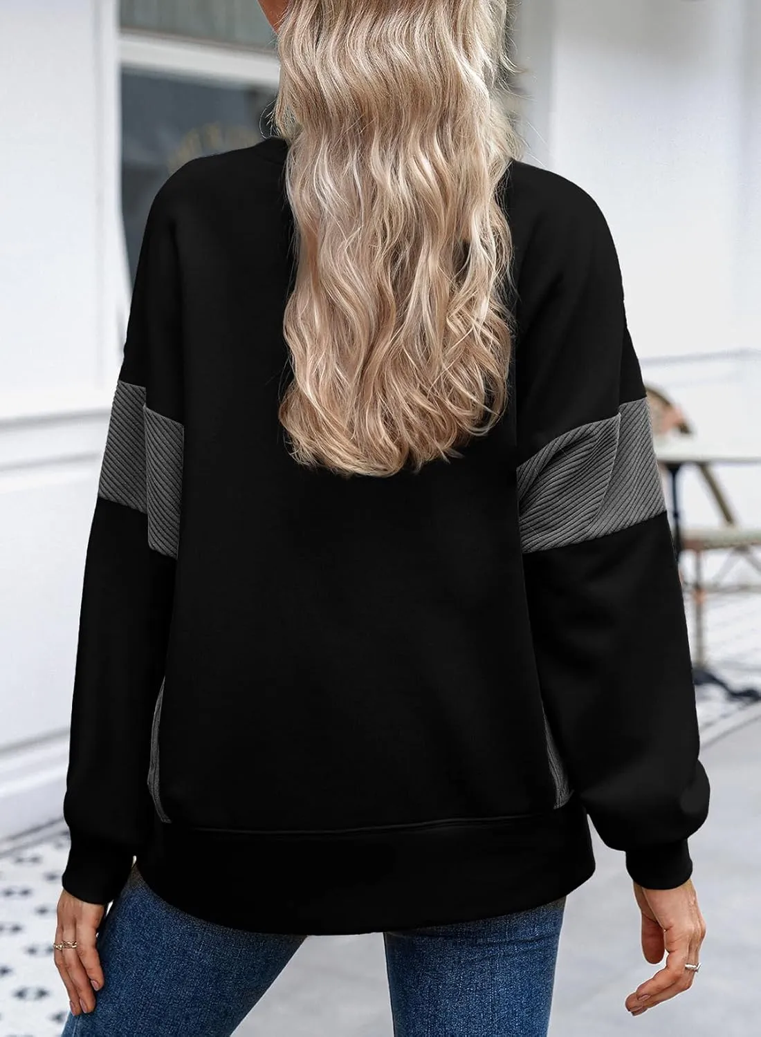 Dokotoo Women's Casual Oversized Sweatshirt Crew Neck Color Block Loose Pullover Tops Side Slit