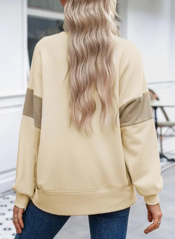 Dokotoo Women's Casual Oversized Sweatshirt Crew Neck Color Block Loose Pullover Tops Side Slit