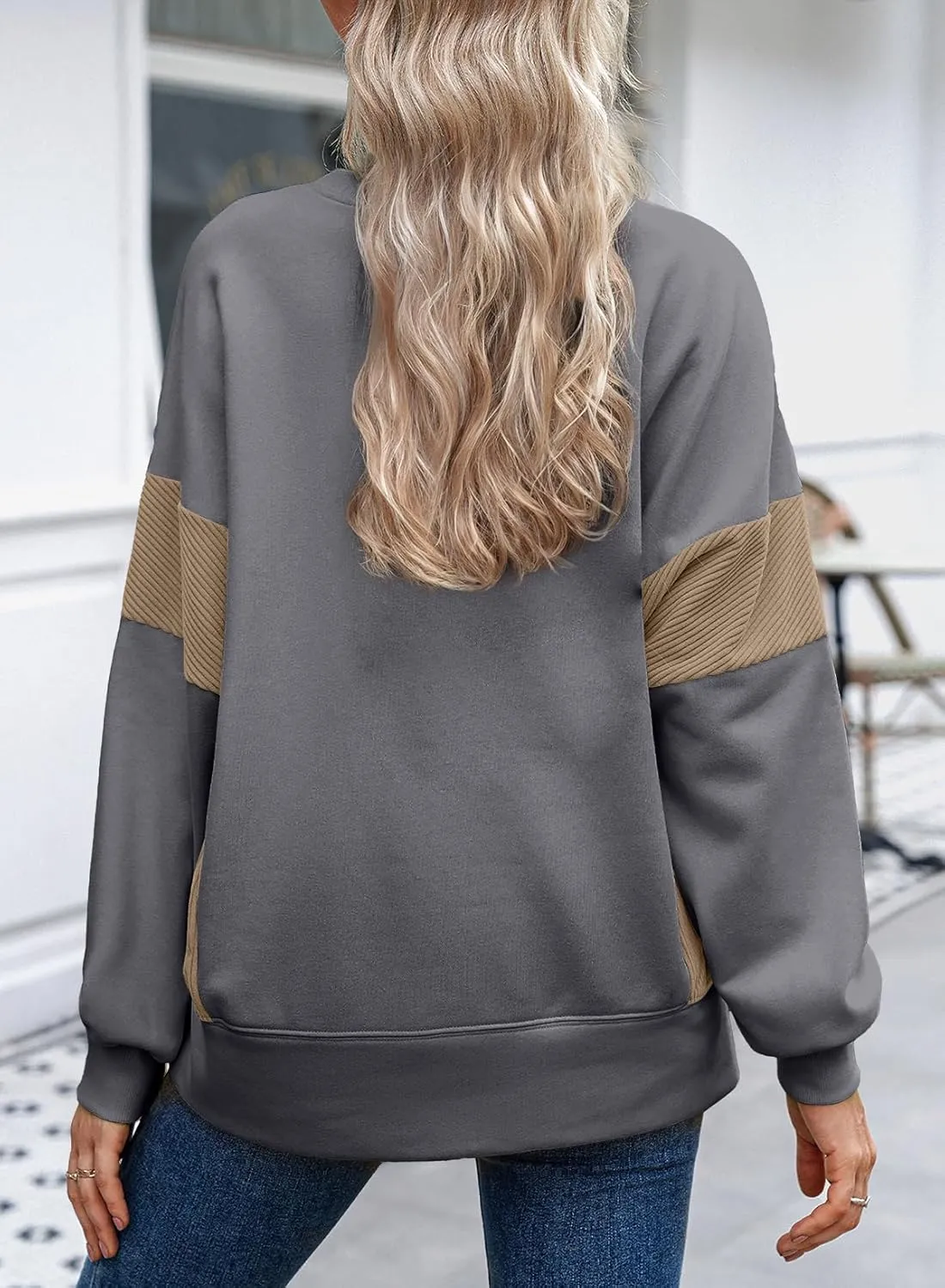 Dokotoo Women's Casual Oversized Sweatshirt Crew Neck Color Block Loose Pullover Tops Side Slit