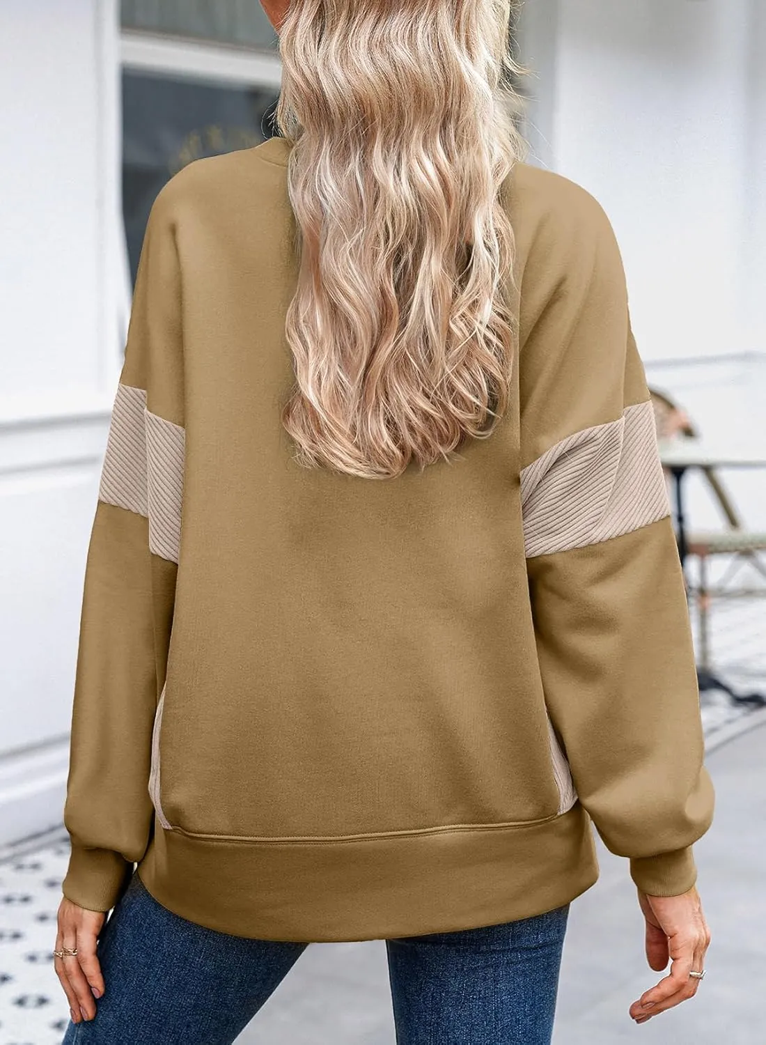 Dokotoo Women's Casual Oversized Sweatshirt Crew Neck Color Block Loose Pullover Tops Side Slit