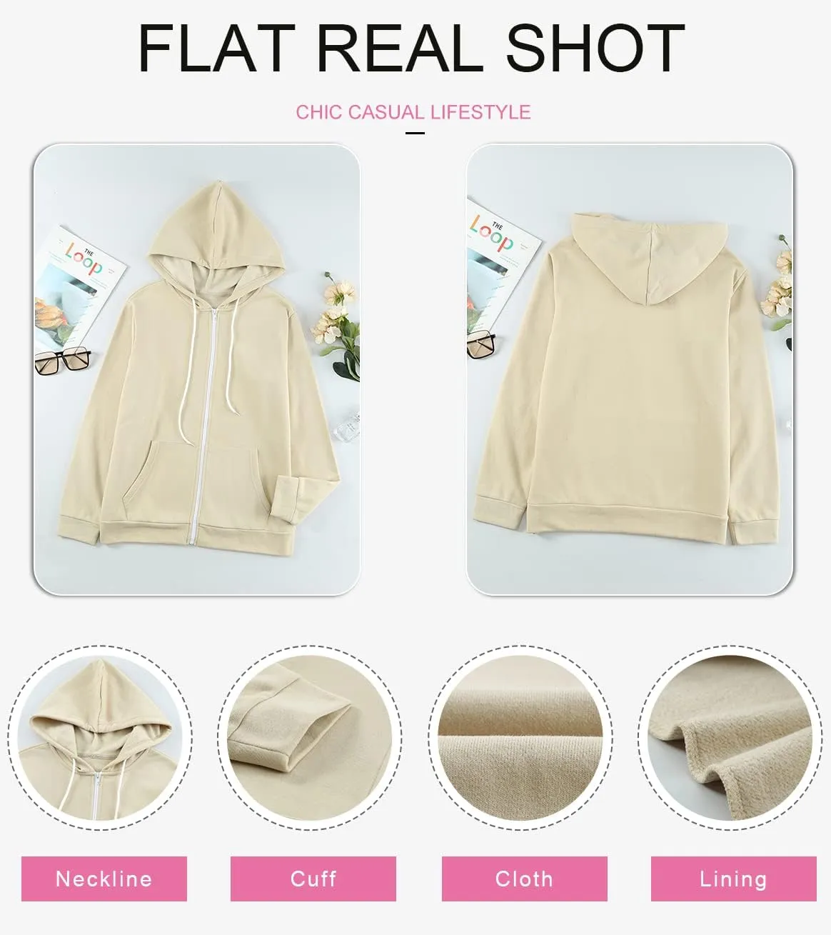 Dokotoo Women's Full Zip Up Hoodie Long Sleeve Hooded Sweatshirts Pockets Jacket Coat for Women