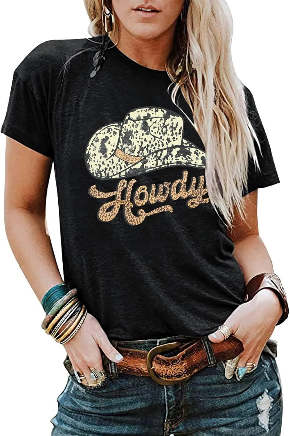 DUTUT Howdy Tshirt Women Country Southern Shirts Rodeo Cowgirl Western Shirt Honey Hat Leopard T-Shirt Summer Vintage Tees