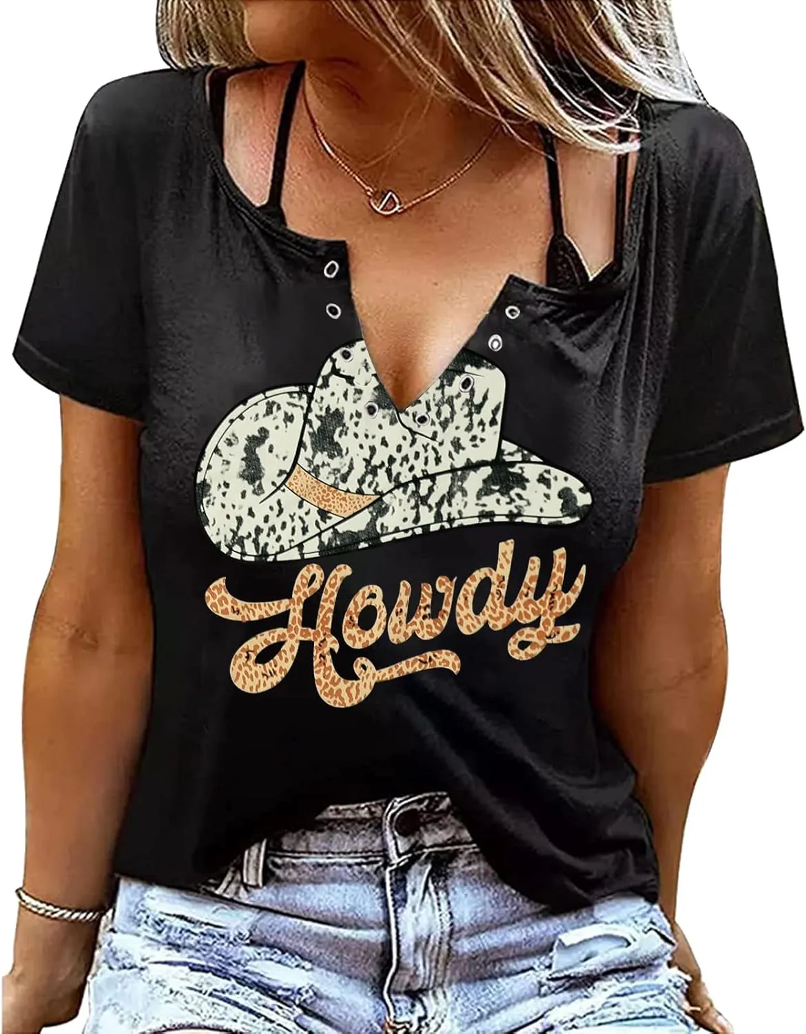 DUTUT Howdy Tshirt Women Country Southern Shirts Rodeo Cowgirl Western Shirt Honey Hat Leopard T-Shirt Summer Vintage Tees
