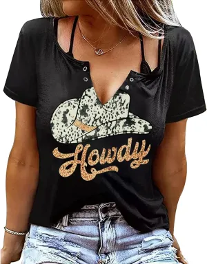 DUTUT Howdy Tshirt Women Country Southern Shirts Rodeo Cowgirl Western Shirt Honey Hat Leopard T-Shirt Summer Vintage Tees