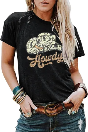 DUTUT Howdy Tshirt Women Country Southern Shirts Rodeo Cowgirl Western Shirt Honey Hat Leopard T-Shirt Summer Vintage Tees