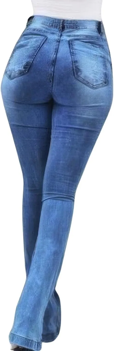 ebossy Women's Trendy Bell Hem Flared Jeans Stretchy High Waist Slit Distressed Bootcut Skinny Denim Pants