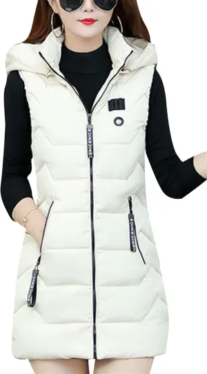 EFOFEI Women's Sleeveless Long Down Vest Winter Slim Fit Warm Puffy Jackets