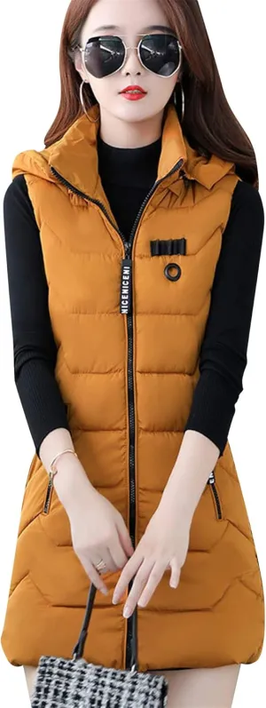 EFOFEI Women's Sleeveless Long Down Vest Winter Slim Fit Warm Puffy Jackets
