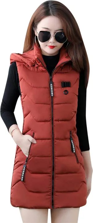 EFOFEI Women's Sleeveless Long Down Vest Winter Slim Fit Warm Puffy Jackets