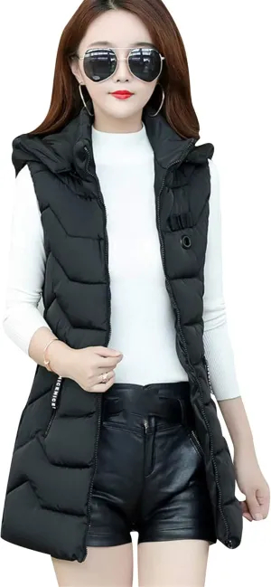 EFOFEI Women's Sleeveless Long Down Vest Winter Slim Fit Warm Puffy Jackets