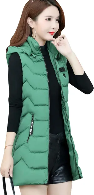 EFOFEI Women's Sleeveless Long Down Vest Winter Slim Fit Warm Puffy Jackets