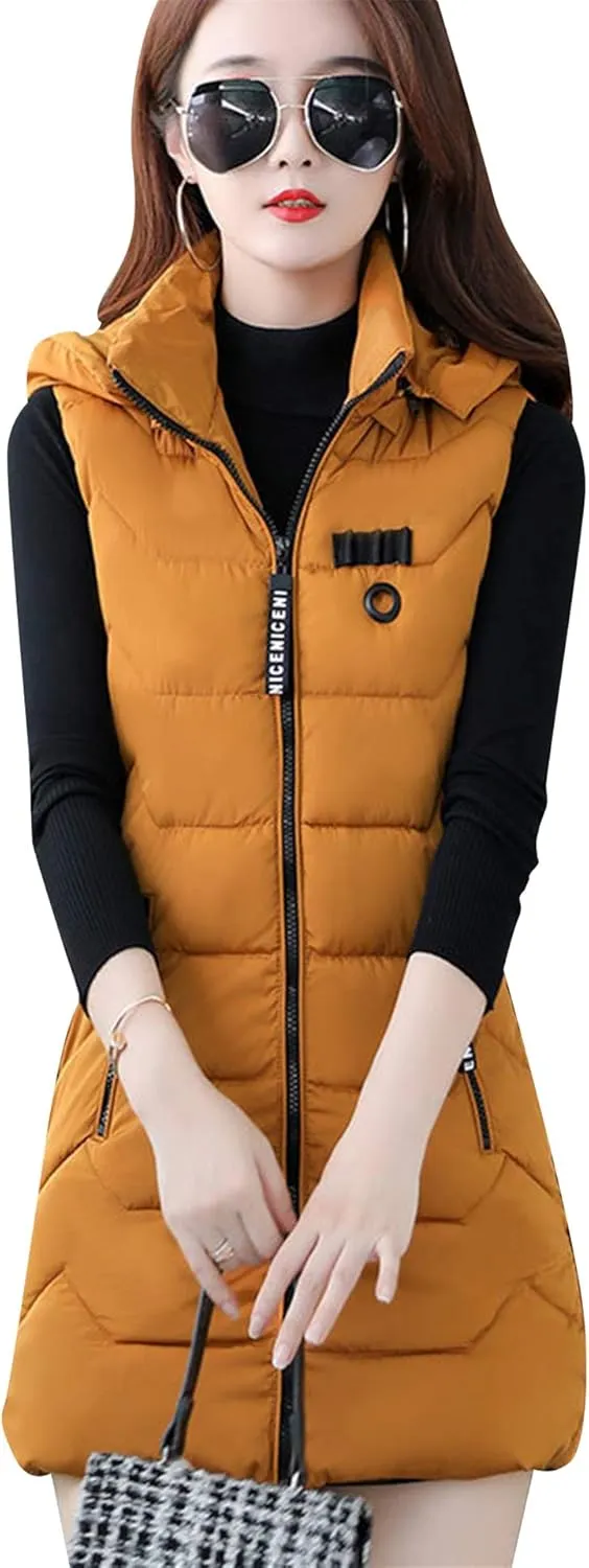 EFOFEI Women's Sleeveless Long Down Vest Winter Slim Fit Warm Puffy Jackets