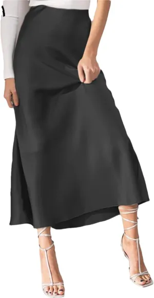 Elegant Women Long Maxi Skirts Satin Summer Fashion Bottoms Solid Pleated Loose High Waist Ruffled Party Skirts
