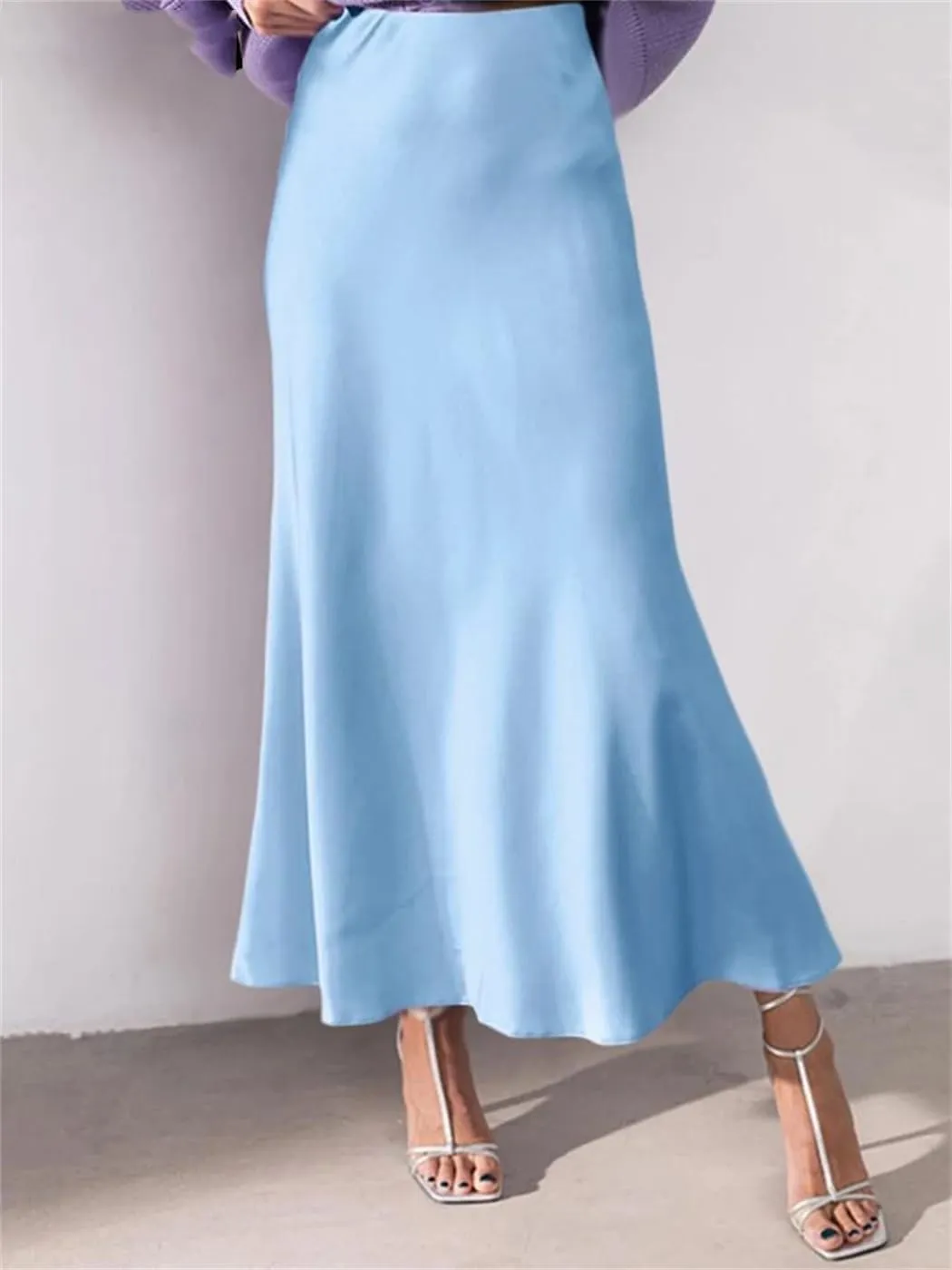 Elegant Women Long Maxi Skirts Satin Summer Fashion Bottoms Solid Pleated Loose High Waist Ruffled Party Skirts