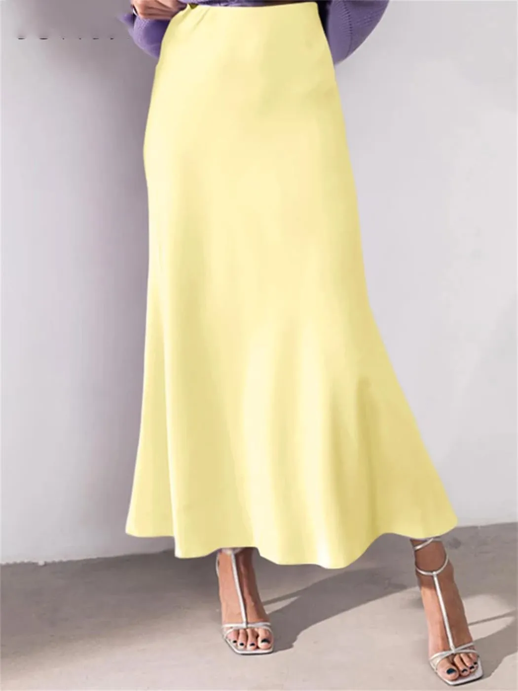 Elegant Women Long Maxi Skirts Satin Summer Fashion Bottoms Solid Pleated Loose High Waist Ruffled Party Skirts