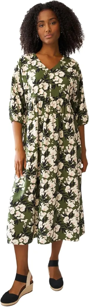 ellos Women's Plus Size Blouson Sleeve Empire Midi Dress