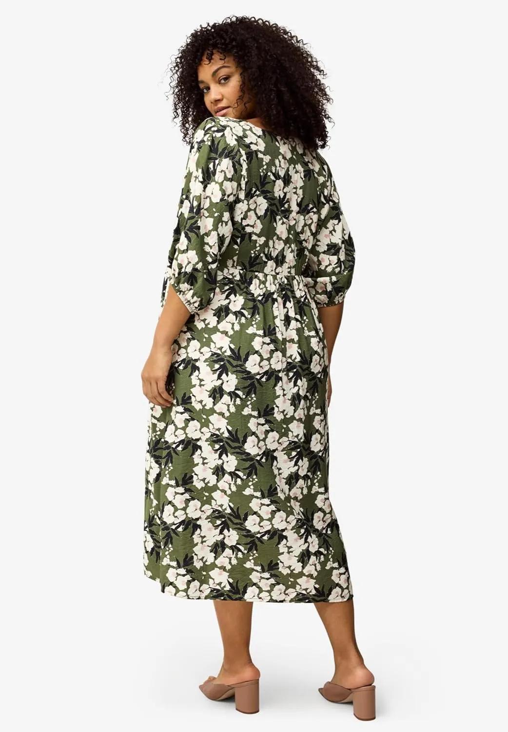 ellos Women's Plus Size Blouson Sleeve Empire Midi Dress
