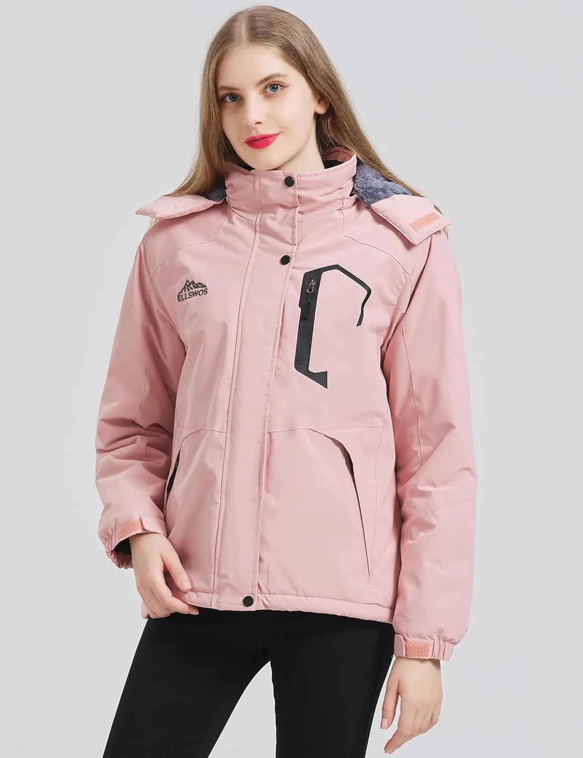 ELLSWOS Womens Winter Coats Waterproof Ski Jacket Warm Snow Jackets Windproof Windbreaker Hooded Raincoat