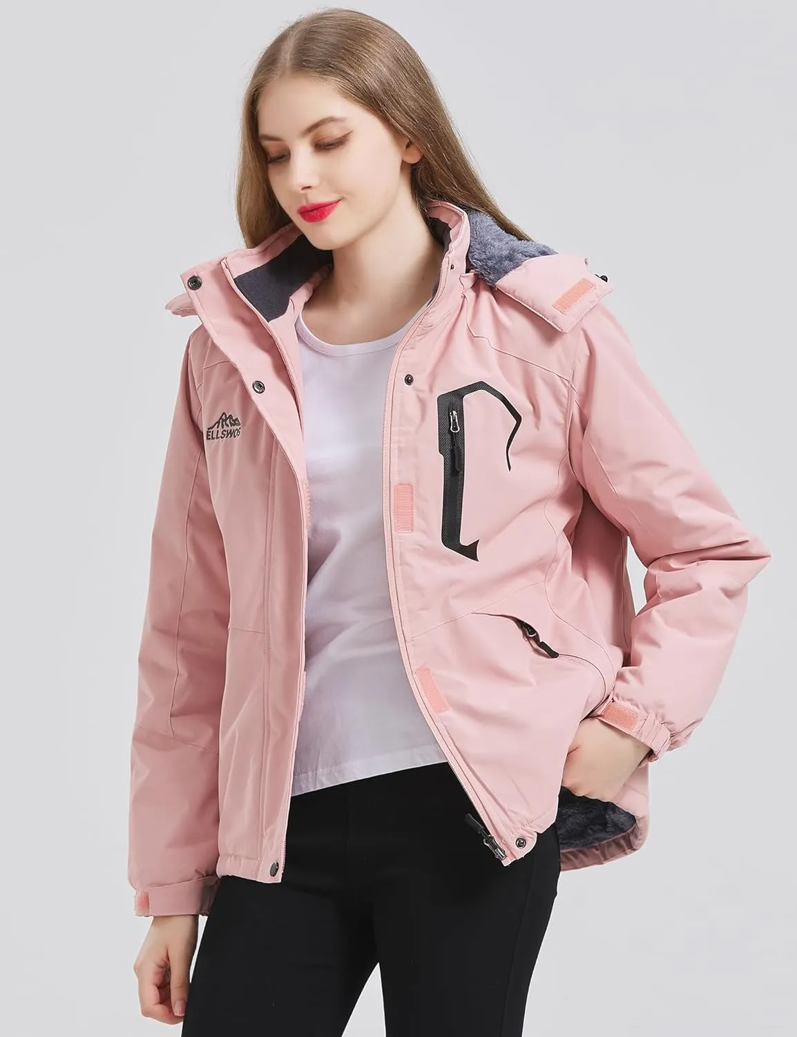ELLSWOS Womens Winter Coats Waterproof Ski Jacket Warm Snow Jackets Windproof Windbreaker Hooded Raincoat