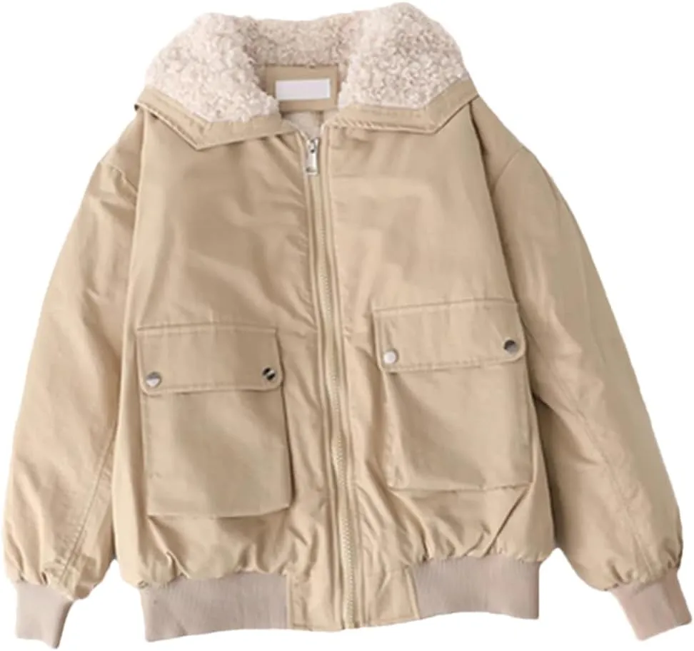 ERFMFKL Women Vintage Parka Jacket Warm Cotton Padded Fleece Jacket Harajuku Winter Coats Outerwear