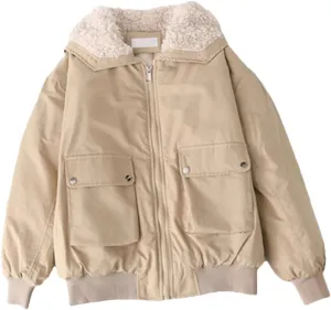 ERFMFKL Women Vintage Parka Jacket Warm Cotton Padded Fleece Jacket Harajuku Winter Coats Outerwear