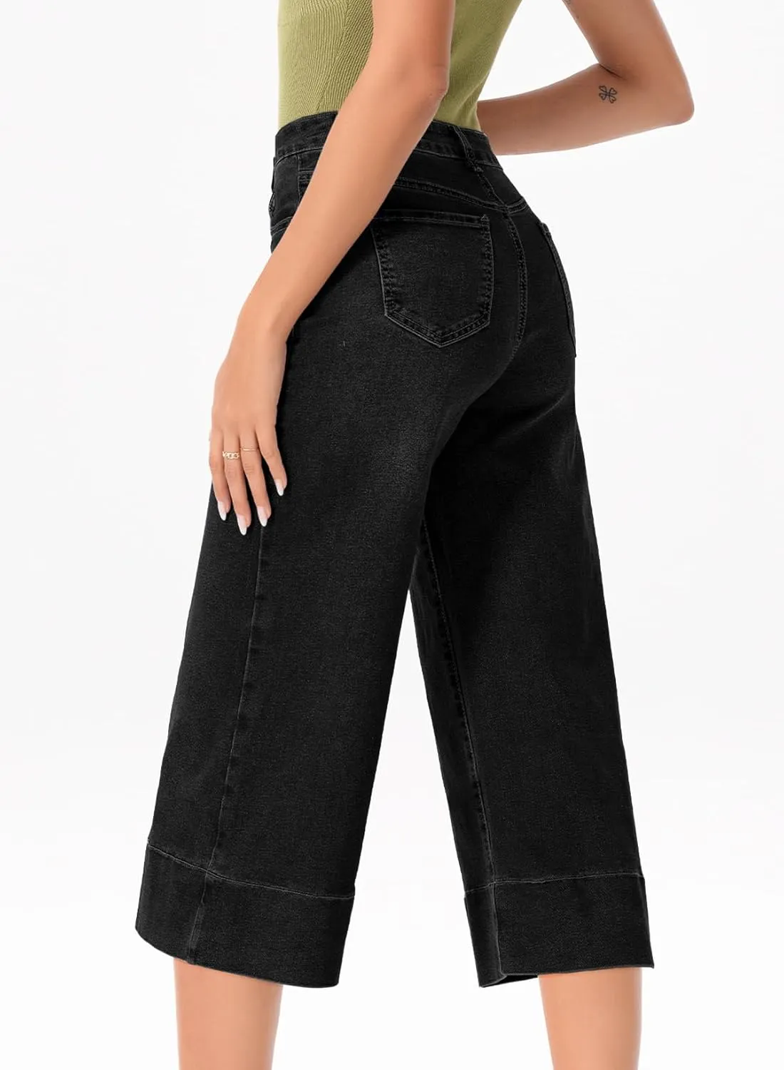 EVALESS Wide Leg Jeans for Women High Waisted Capri Pants Trendy Stretchy Straight Baggy Denim Pants