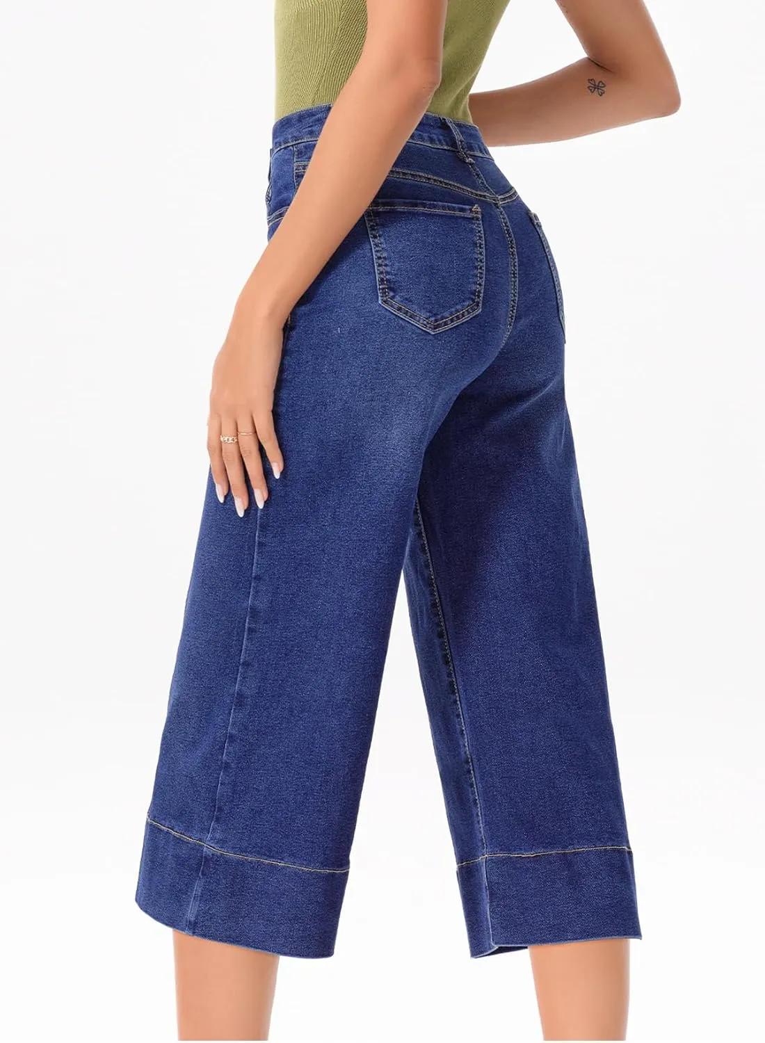 EVALESS Wide Leg Jeans for Women High Waisted Capri Pants Trendy Stretchy Straight Baggy Denim Pants