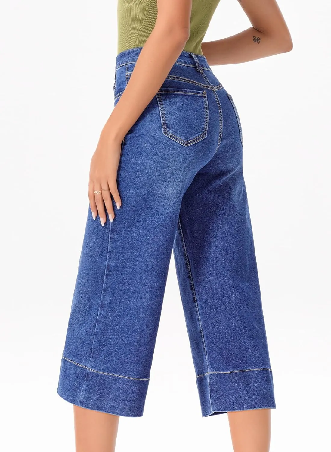 EVALESS Wide Leg Jeans for Women High Waisted Capri Pants Trendy Stretchy Straight Baggy Denim Pants