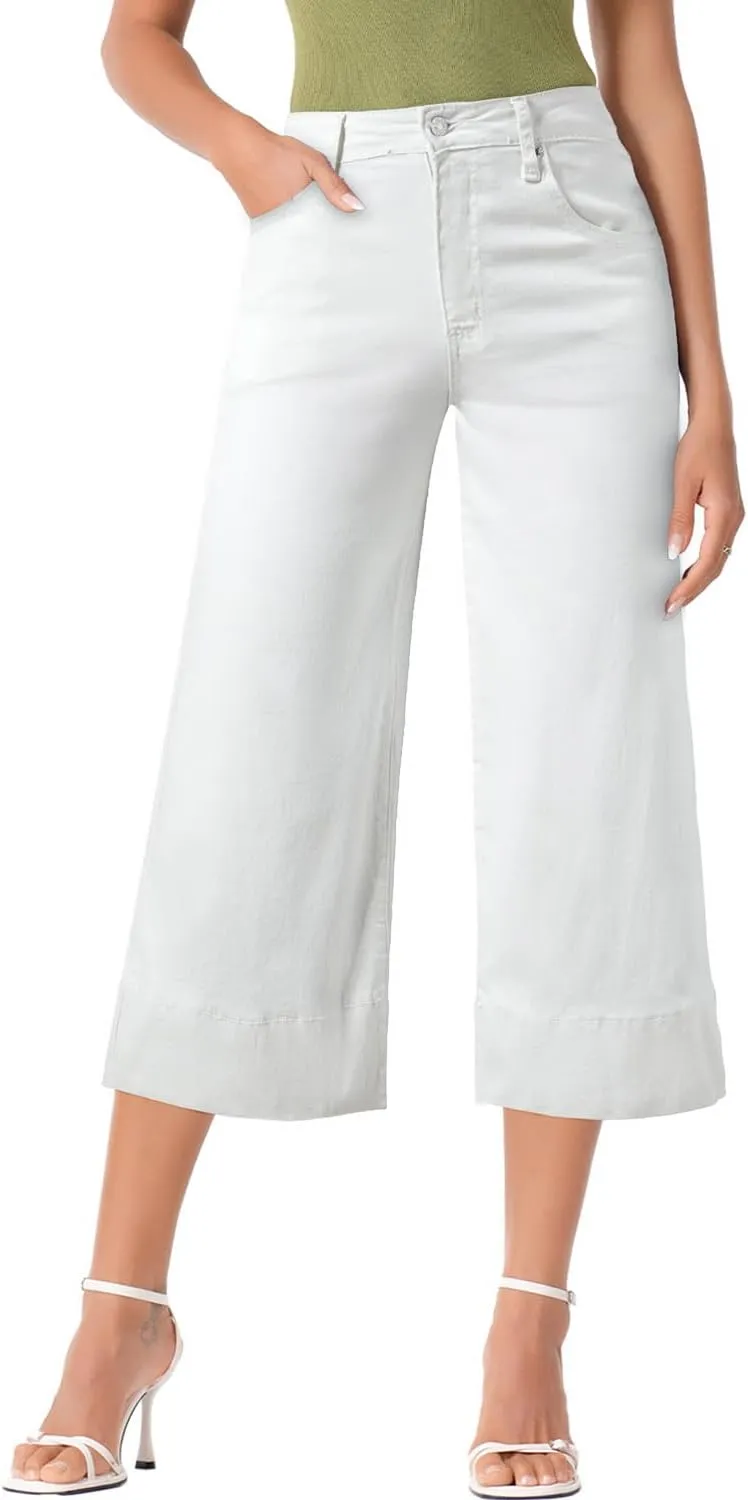 EVALESS Wide Leg Jeans for Women High Waisted Capri Pants Trendy Stretchy Straight Baggy Denim Pants