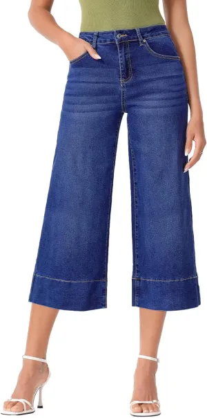 EVALESS Wide Leg Jeans for Women High Waisted Capri Pants Trendy Stretchy Straight Baggy Denim Pants