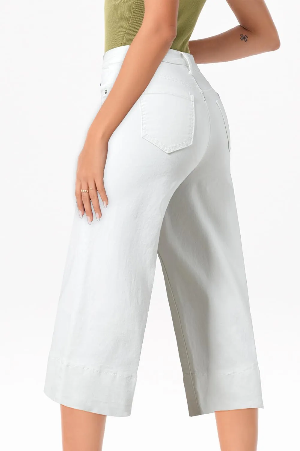 EVALESS Wide Leg Jeans for Women High Waisted Capri Pants Trendy Stretchy Straight Baggy Denim Pants