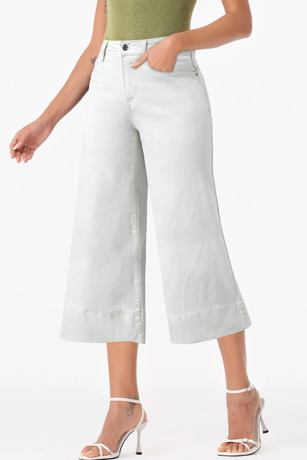 EVALESS Wide Leg Jeans for Women High Waisted Capri Pants Trendy Stretchy Straight Baggy Denim Pants
