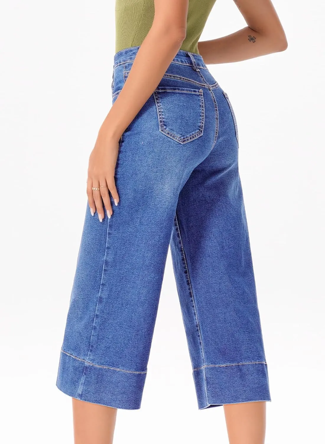 EVALESS Wide Leg Jeans for Women High Waisted Capri Pants Trendy Stretchy Straight Baggy Denim Pants