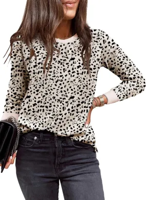 EVALESS Womens Crewneck Long Sleeve Tops Casual Polka Dots Tops Spring Summer 2025 Tshirts Shirts