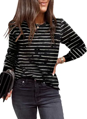 EVALESS Womens Crewneck Long Sleeve Tops Casual Polka Dots Tops Spring Summer 2025 Tshirts Shirts