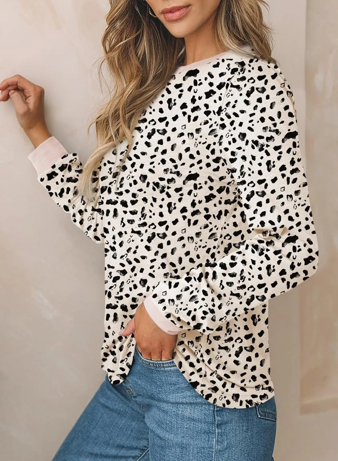 EVALESS Womens Crewneck Long Sleeve Tops Casual Polka Dots Tops Spring Summer 2025 Tshirts Shirts