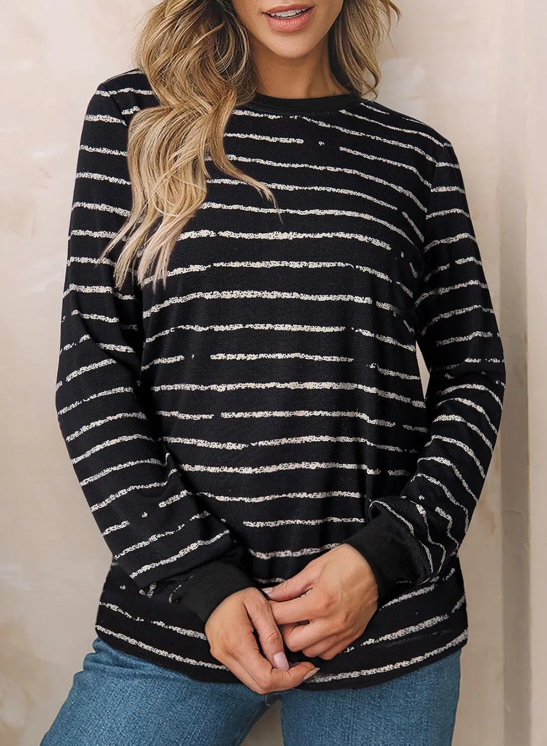 EVALESS Womens Crewneck Long Sleeve Tops Casual Polka Dots Tops Spring Summer 2025 Tshirts Shirts