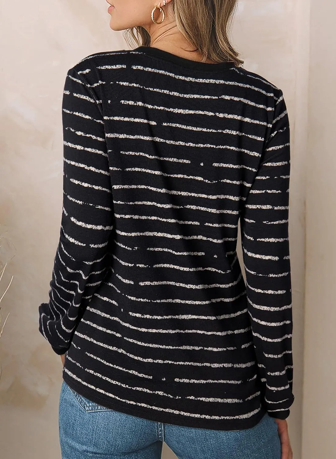 EVALESS Womens Crewneck Long Sleeve Tops Casual Polka Dots Tops Spring Summer 2025 Tshirts Shirts