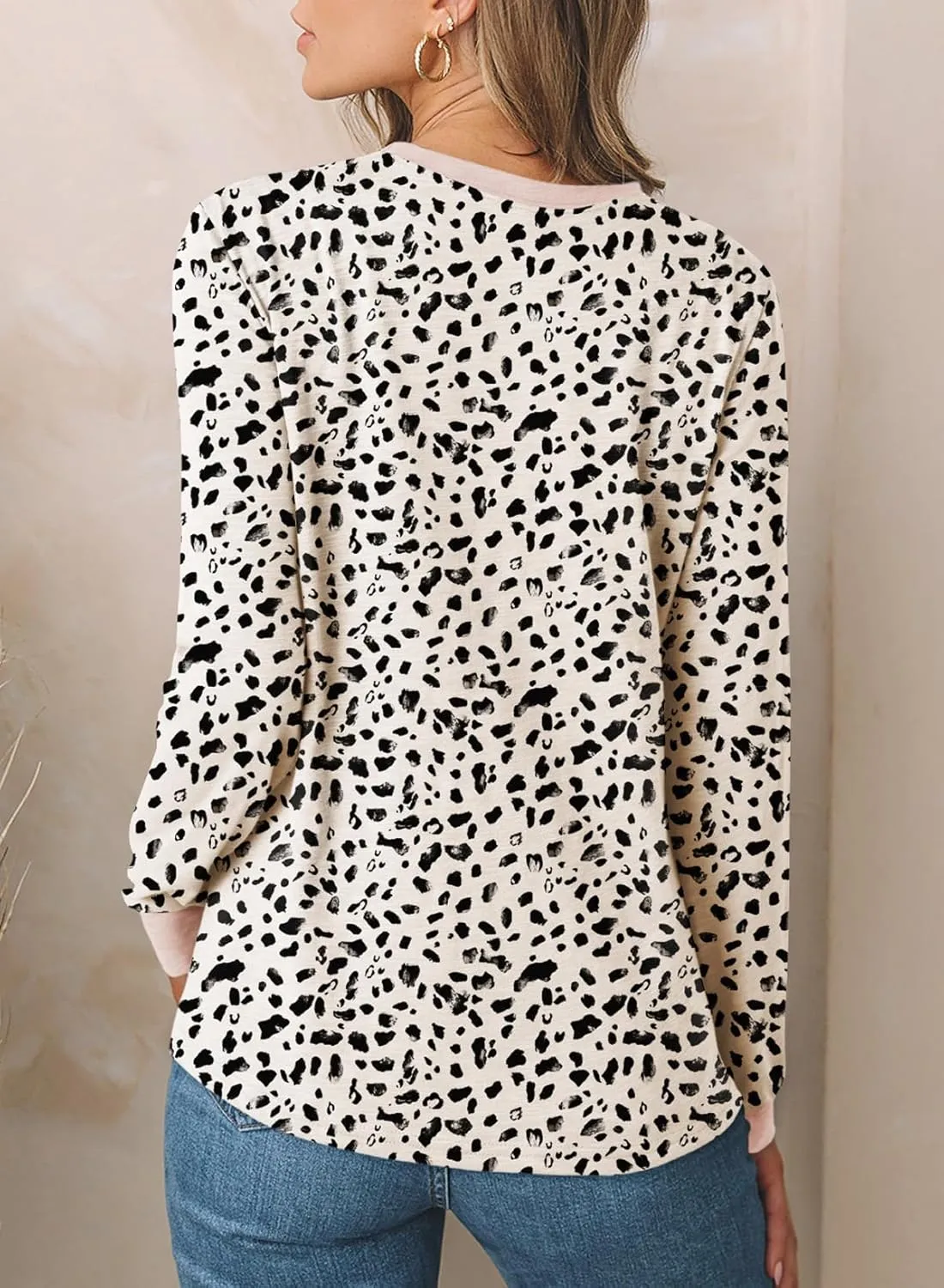 EVALESS Womens Crewneck Long Sleeve Tops Casual Polka Dots Tops Spring Summer 2025 Tshirts Shirts