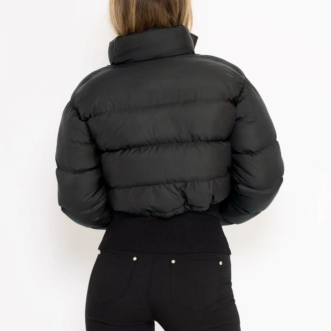FindThy Womens Winter Cropped Puffer Jacket Classic Long Sleeve Stand Collar Padded Down Coats