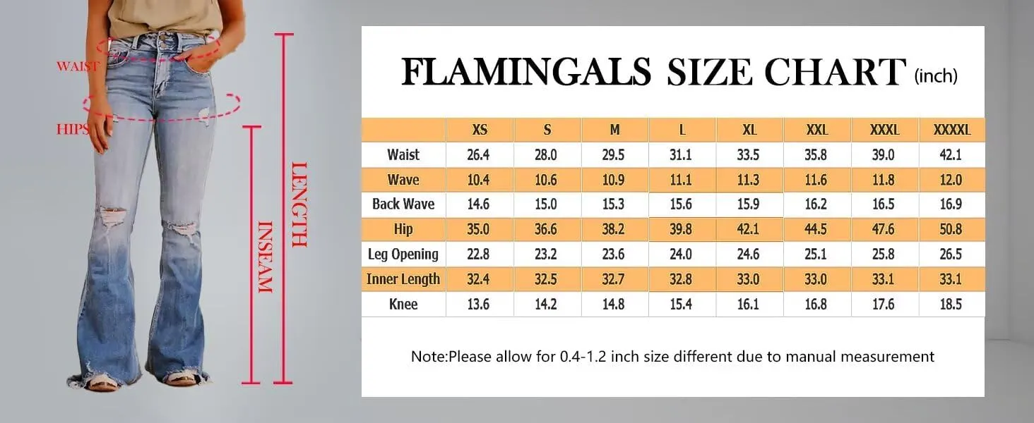 Flamingals Flare Bell Bottom Jeans for Women Raw Hem High Waist