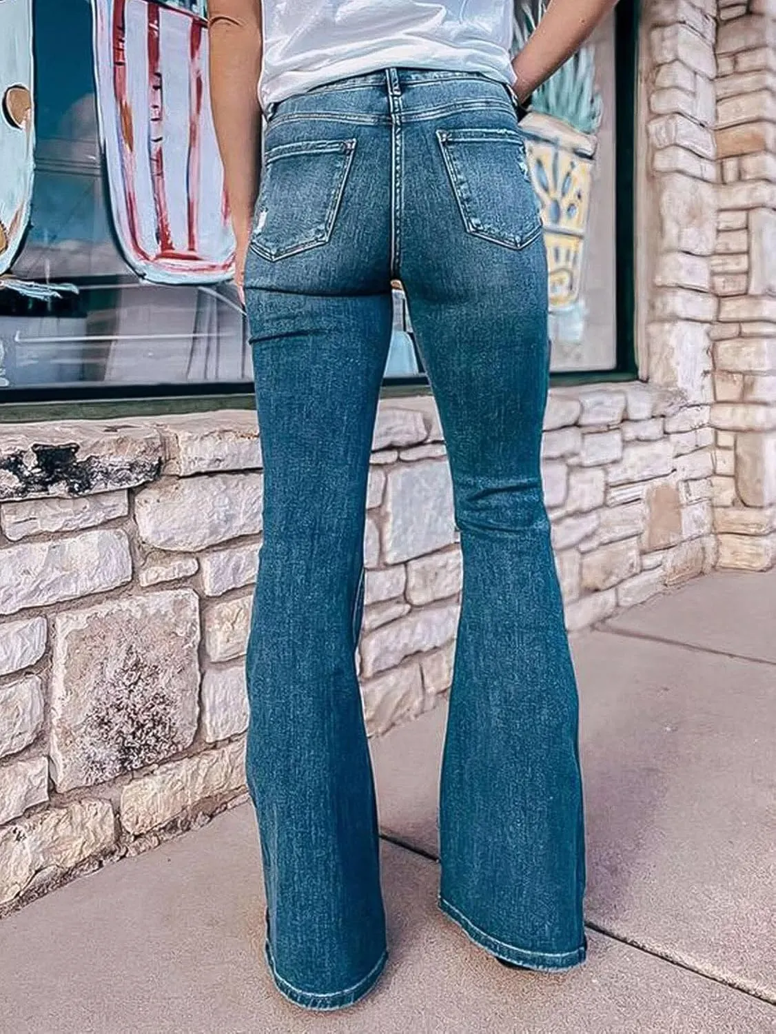 Flamingals Flare Bell Bottom Jeans for Women Raw Hem High Waist