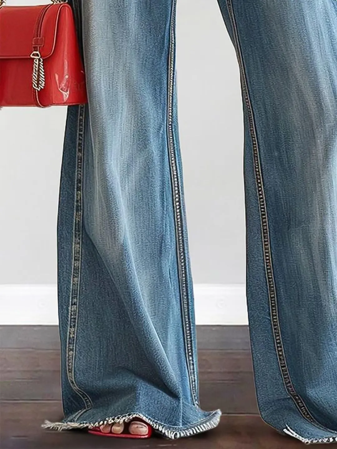 Flamingals High Waisted Wide Leg Jeans for Women Trendy Ripped Distressed Raw Hem Flare Baggy Jean