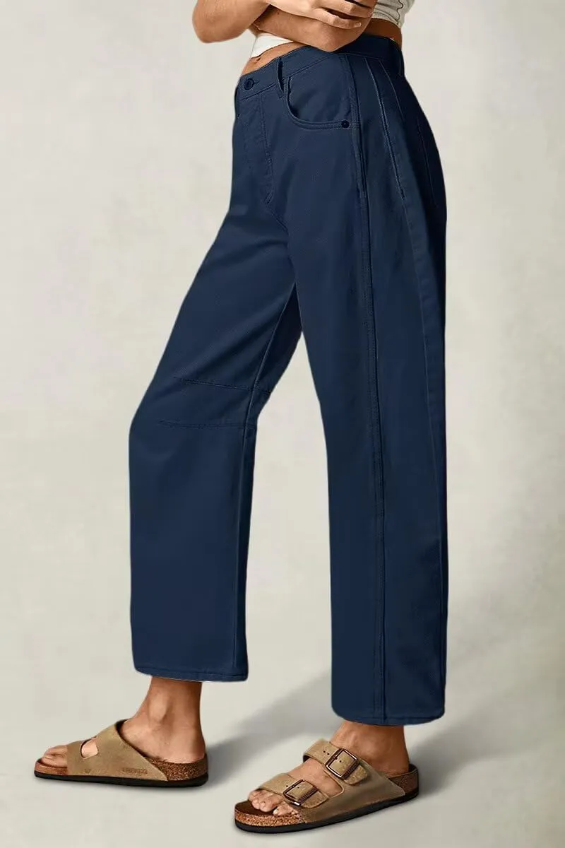 Flamingals Womens Mid Waist Crop Straight Leg Jeans with Solid Stitch Detail Casual Fashion Trendy Denim Pants