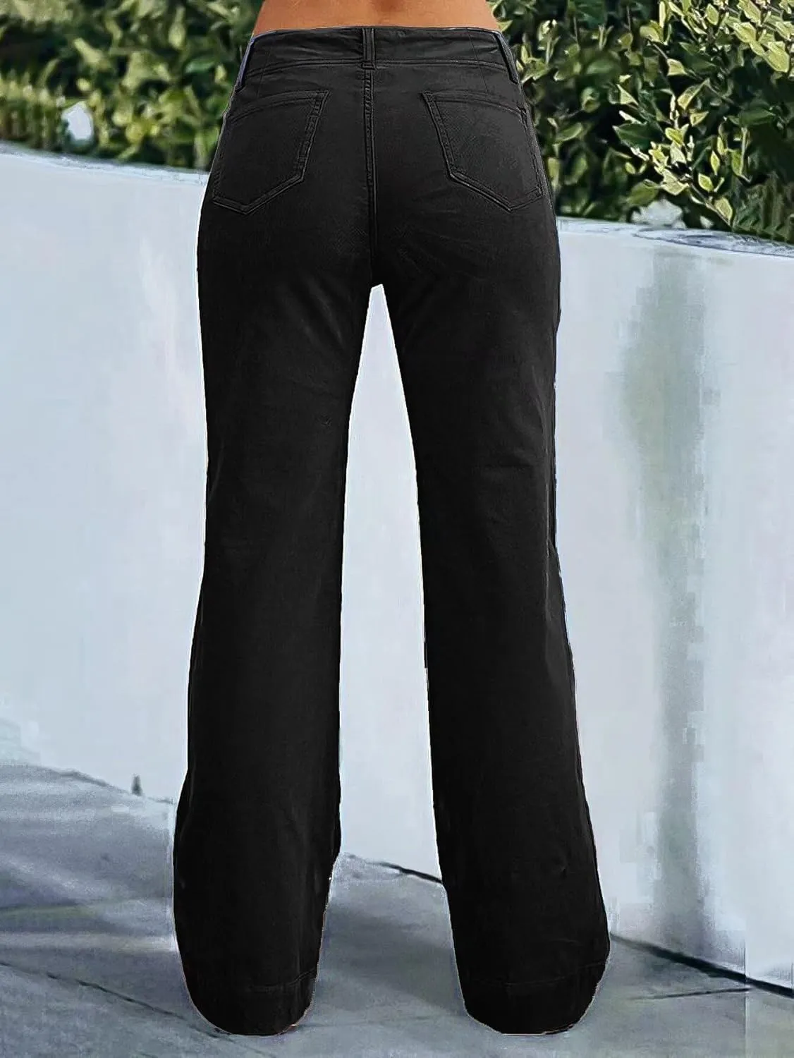 Flamingals Women's Wide Leg Pants for Women Mid Waist Dress Flare Straight Leg Corduroy Pants Workout Jeans Trendy