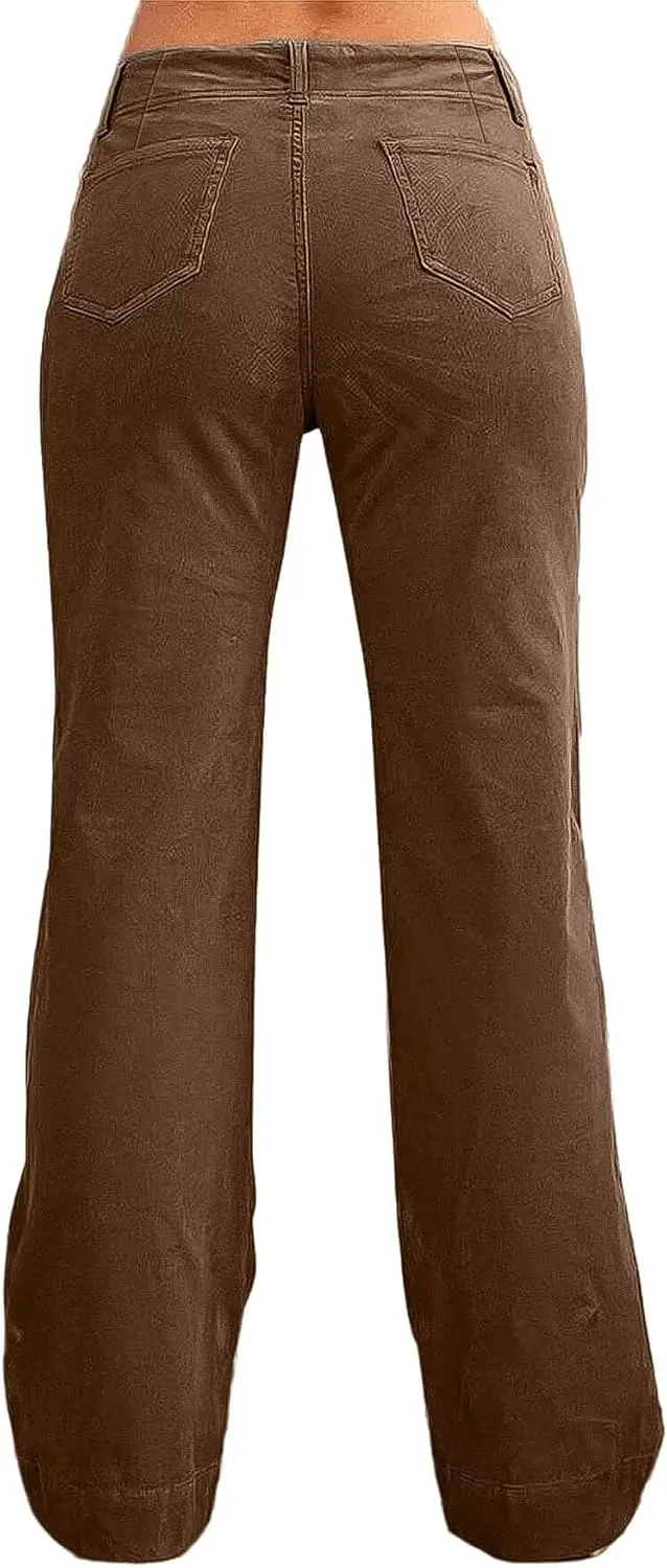 Flamingals Women's Wide Leg Pants for Women Mid Waist Dress Flare Straight Leg Corduroy Pants Workout Jeans Trendy